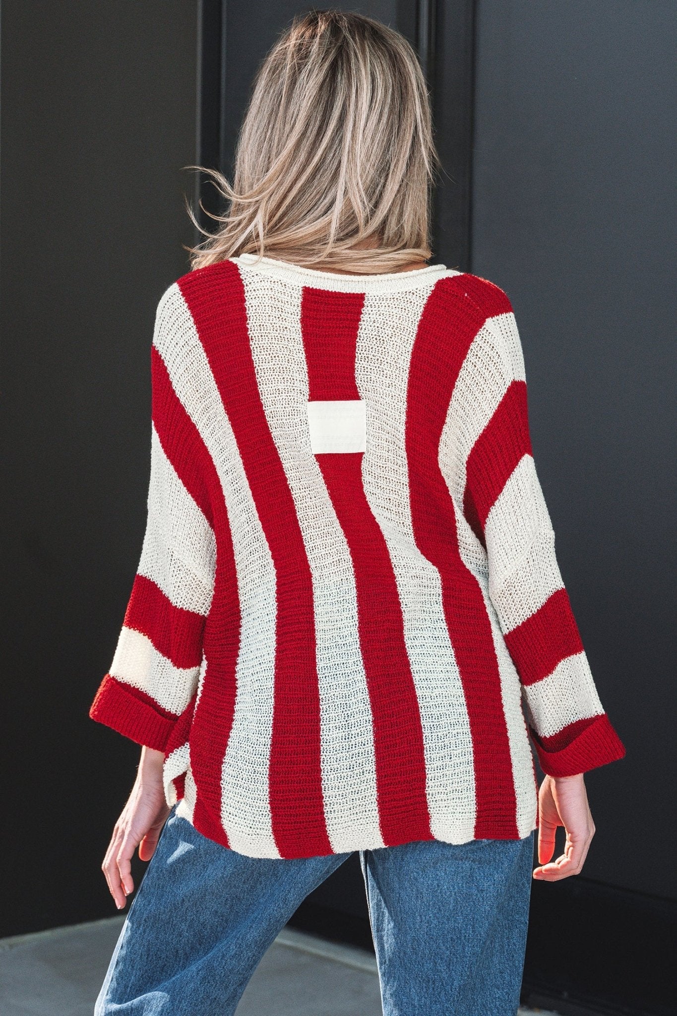 Colorblock Stripe V-Neck 3/4 Sleeve Sweater - Rooted & Reckless Co.