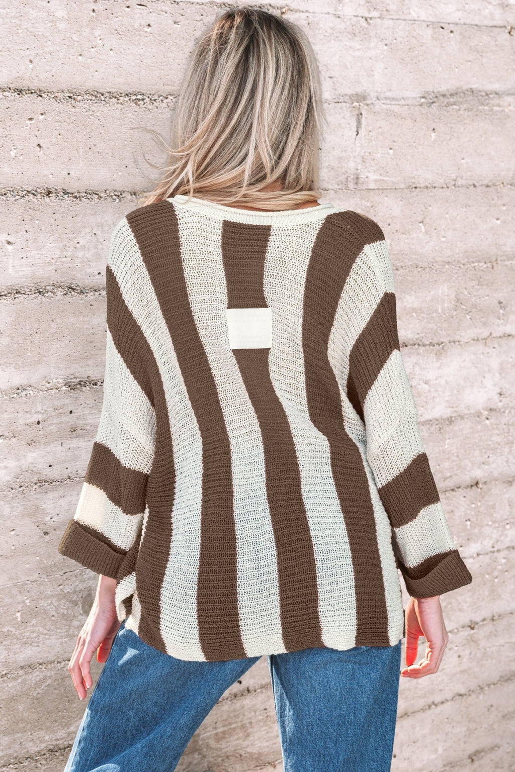 Colorblock Stripe V-Neck 3/4 Sleeve Sweater - Rooted & Reckless Co.
