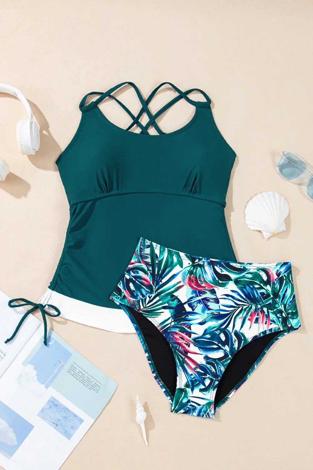 Colorblock Tankini Top & High Waist Bikini Set - Rooted & Reckless Co.