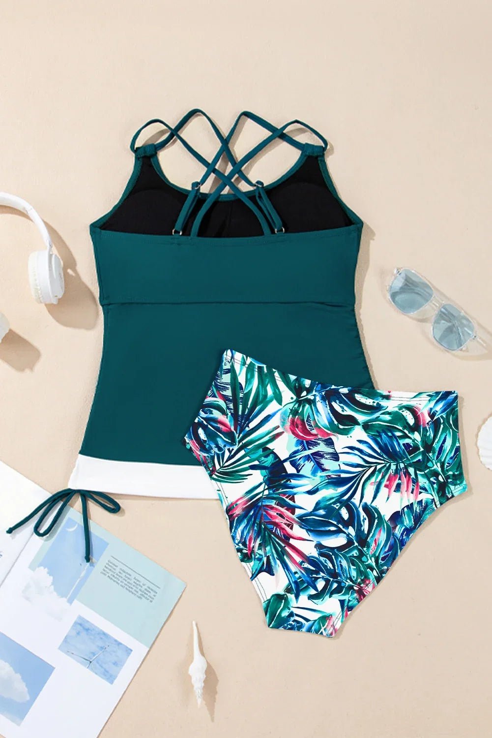 Colorblock Tankini Top & High Waist Bikini Set - Rooted & Reckless Co.