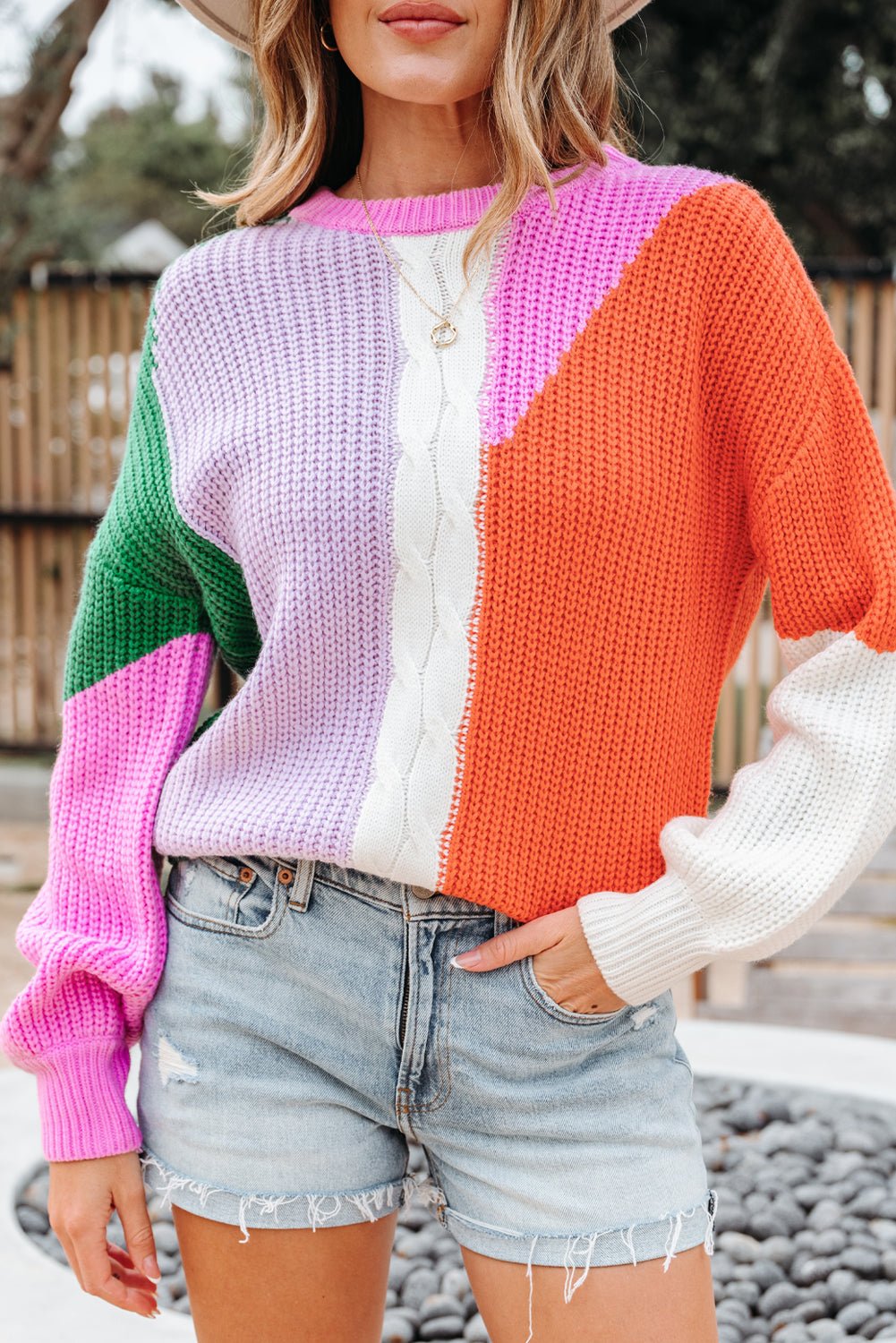 Colorblock Textured Knit Drop Shoulder Sweater - Rooted & Reckless Co.