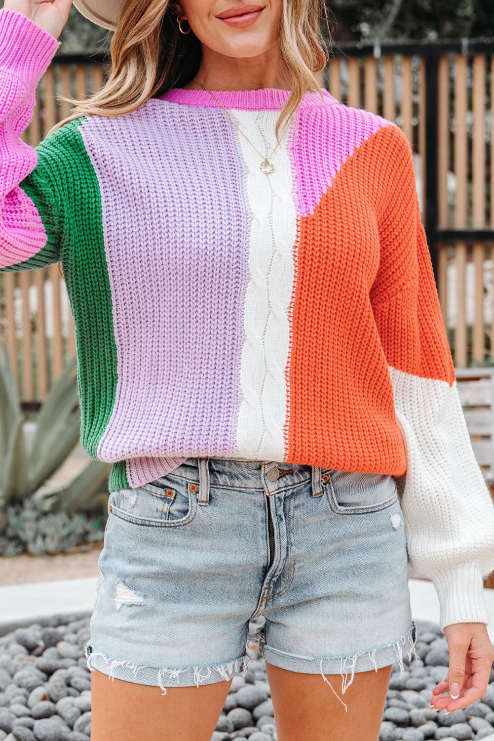Colorblock Textured Knit Drop Shoulder Sweater - Rooted & Reckless Co.