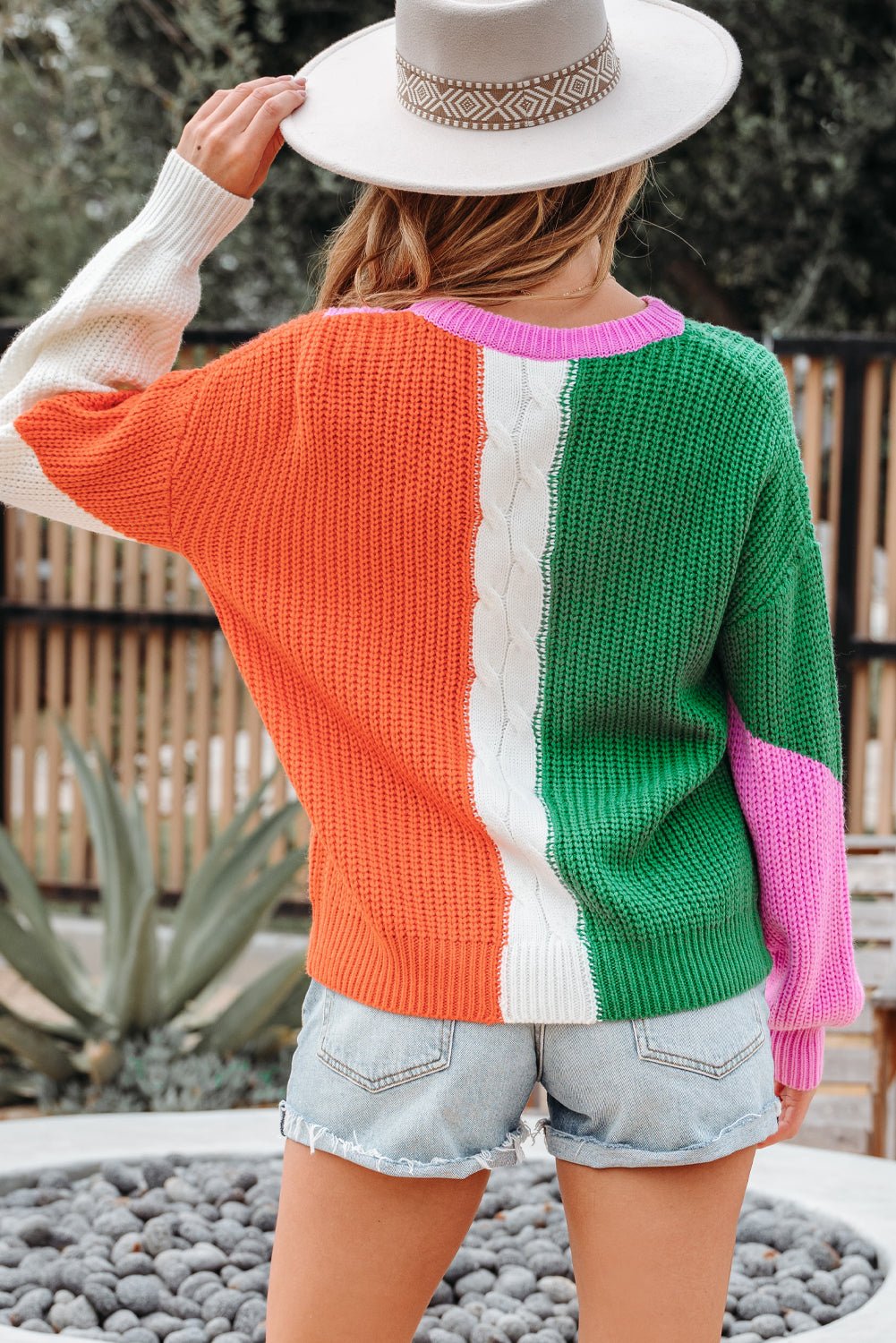 Colorblock Textured Knit Drop Shoulder Sweater - Rooted & Reckless Co.