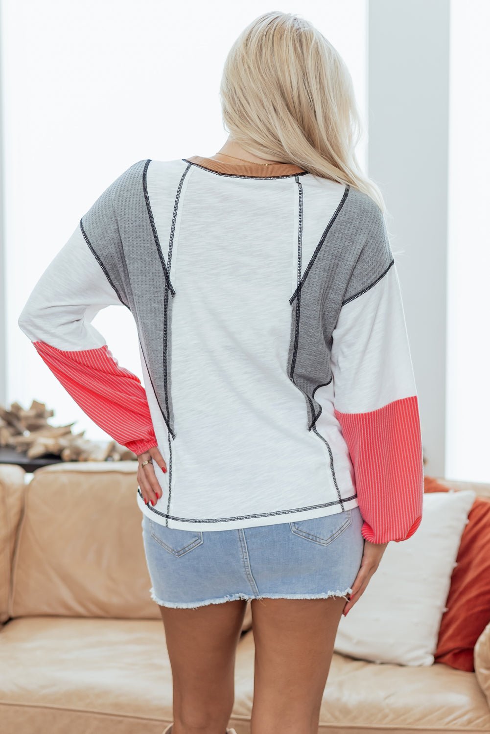 Colorblock Textured Knit Patchwork Top - Rooted & Reckless Co.