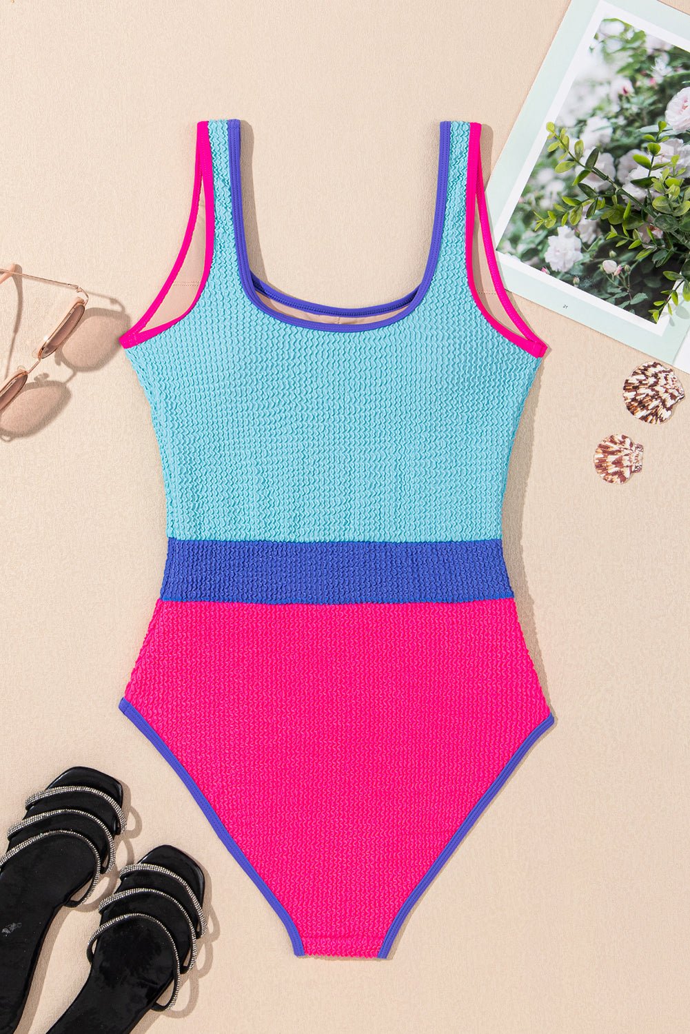Colorblock Textured Patchwork One-Piece Swimsuit - Rooted & Reckless Co.