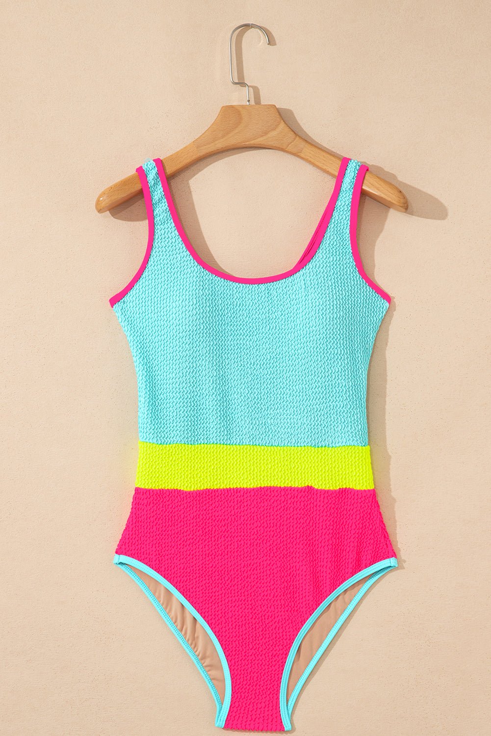 Colorblock Textured Patchwork One-Piece Swimsuit - Rooted & Reckless Co.