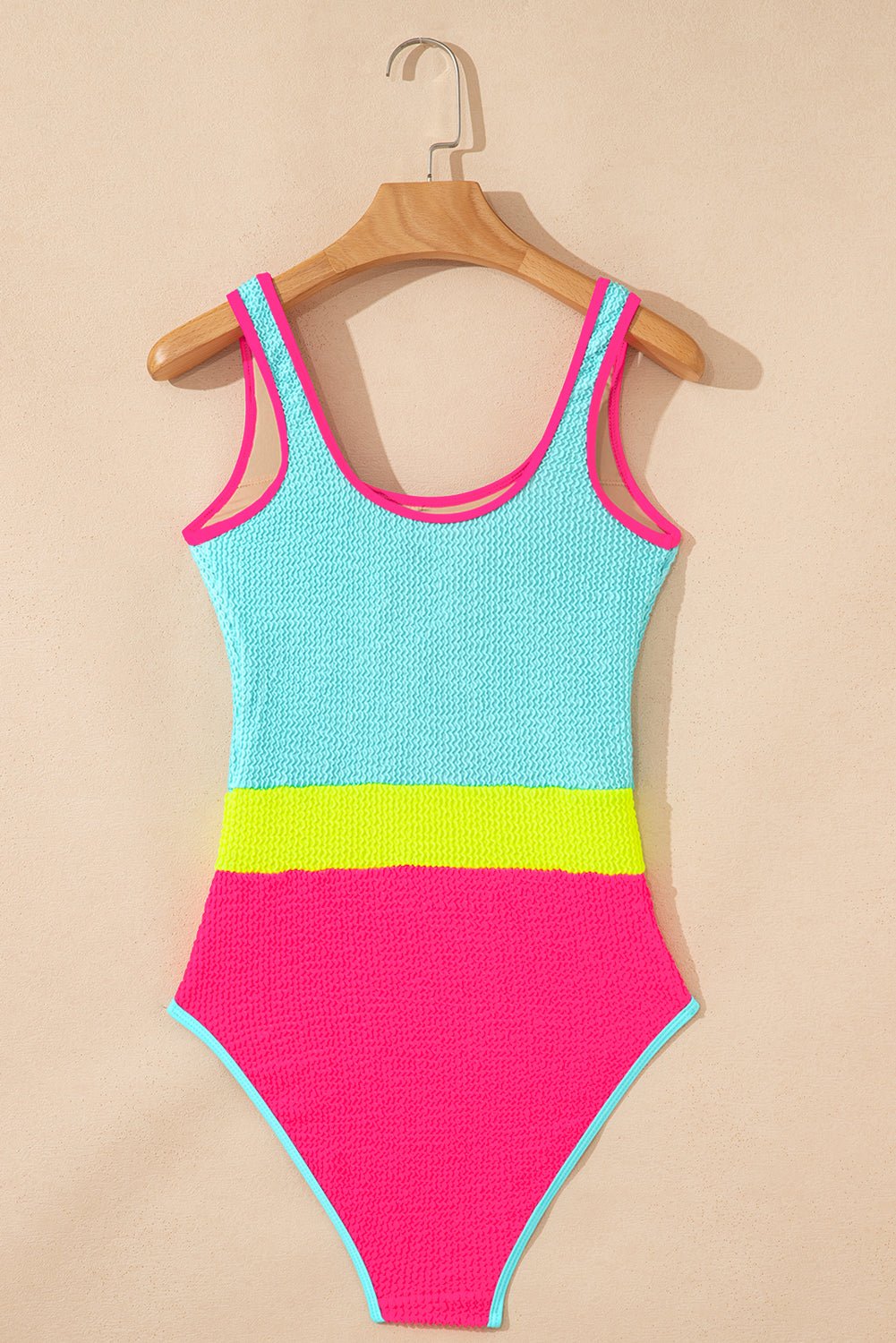 Colorblock Textured Patchwork One-Piece Swimsuit - Rooted & Reckless Co.