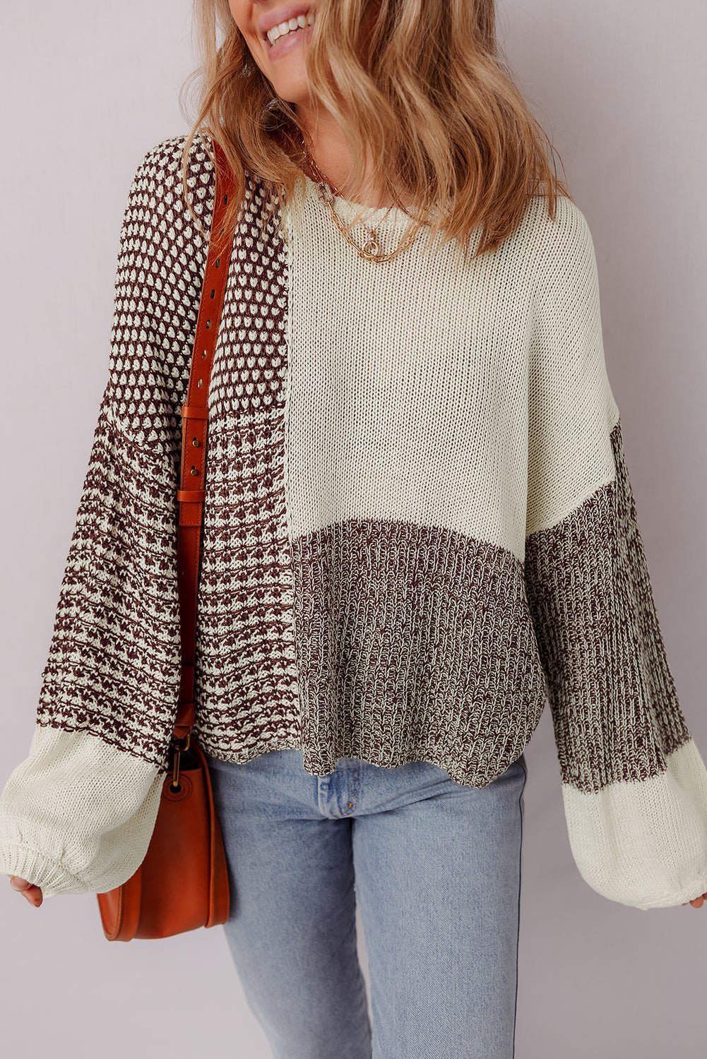 Colorblock Tie-Back Drop Shoulder Sweater - Rooted & Reckless Co.