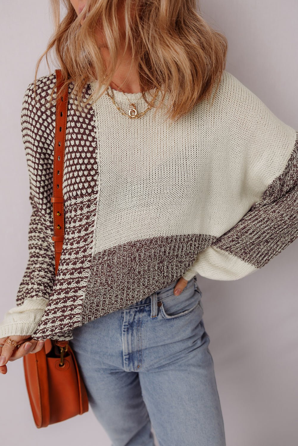 Colorblock Tie-Back Drop Shoulder Sweater - Rooted & Reckless Co.