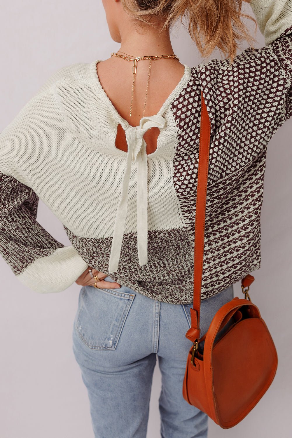 Colorblock Tie-Back Drop Shoulder Sweater - Rooted & Reckless Co.