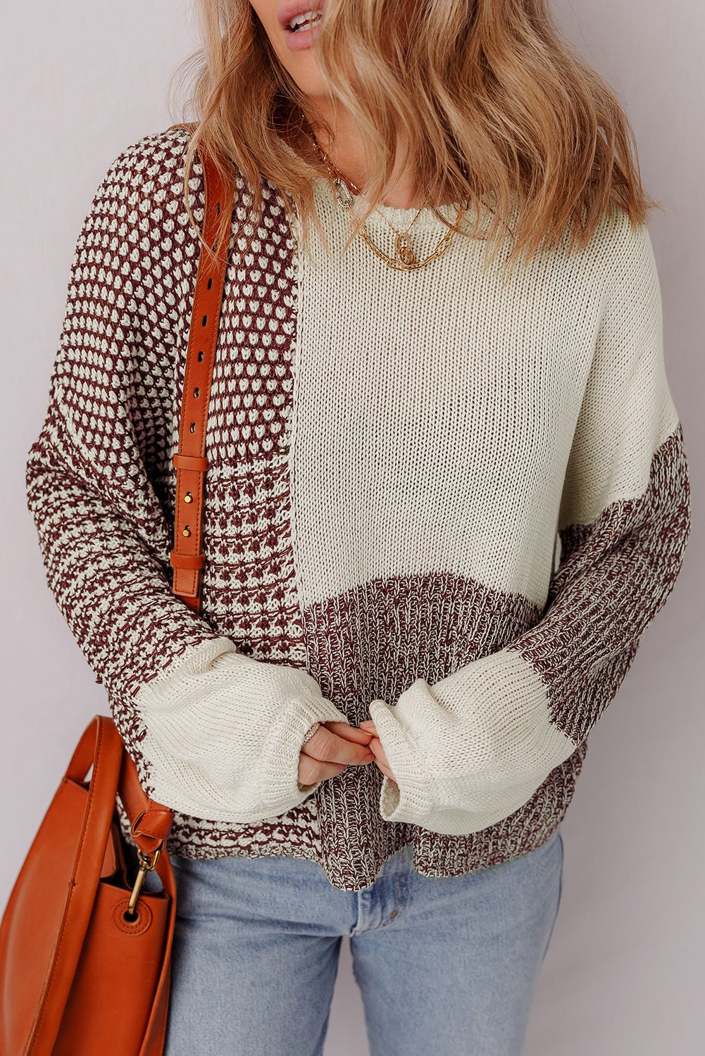 Colorblock Tie-Back Drop Shoulder Sweater - Rooted & Reckless Co.