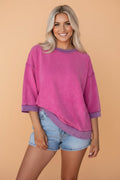 Colorblock Trim Mineral Wash 3/4 Sleeve Top - Rooted & Reckless Co.