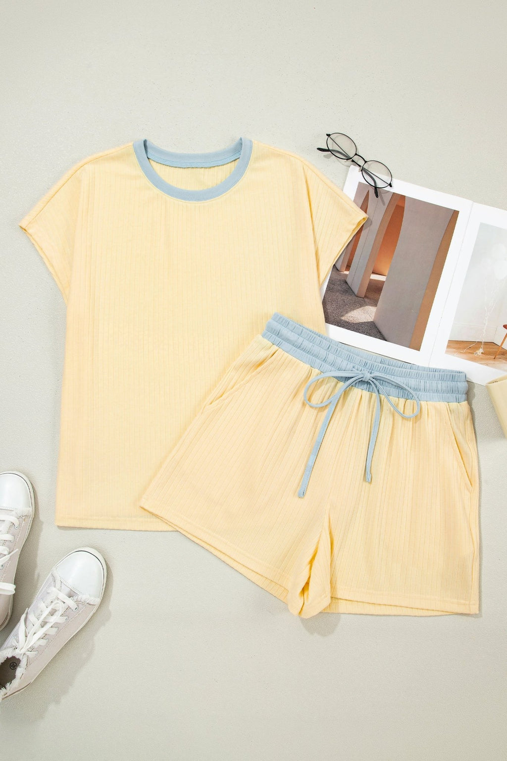 Colorblock Trim Ribbed Top & Shorts Set - Rooted & Reckless Co.