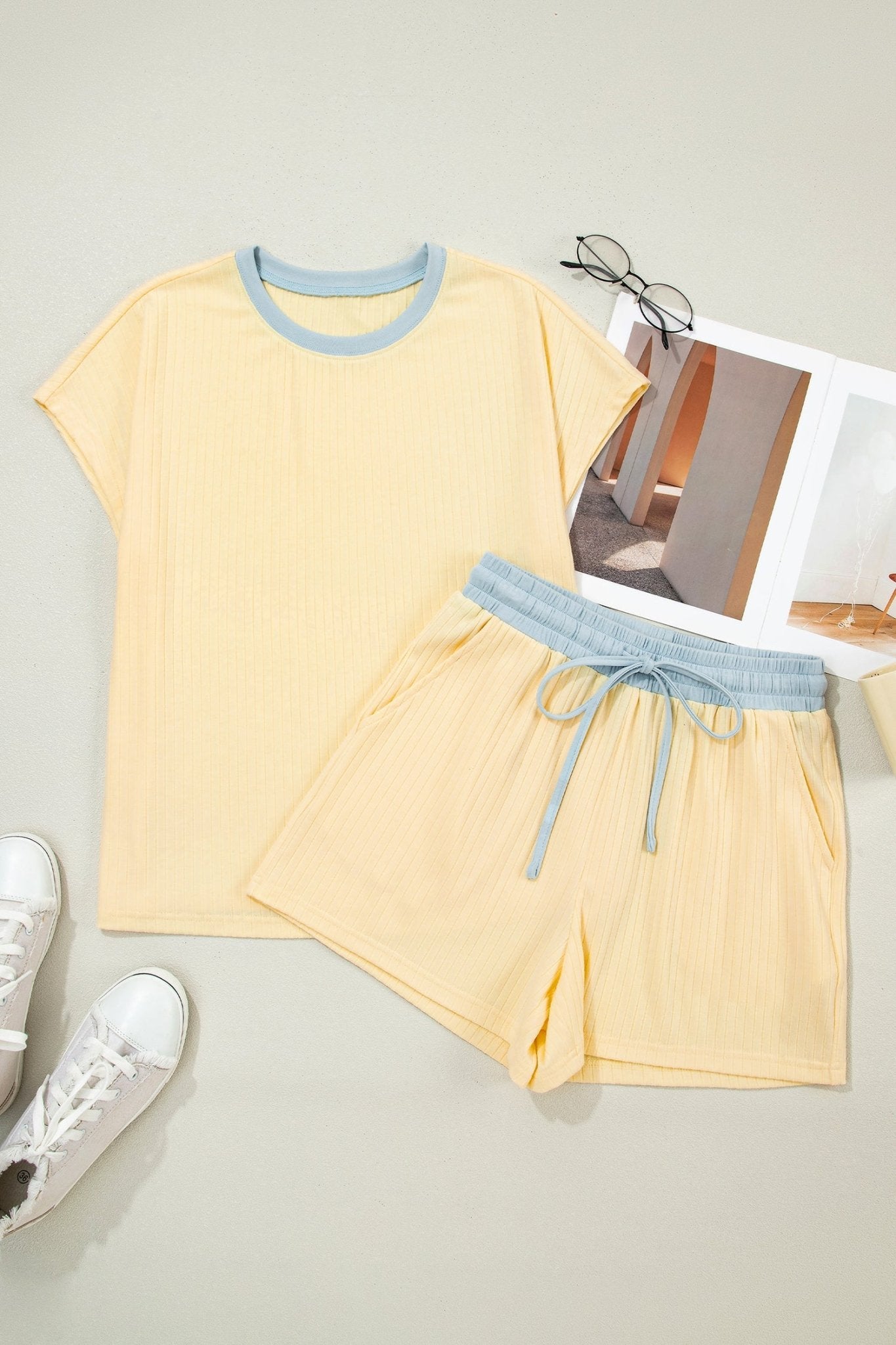 Colorblock Trim Ribbed Top & Shorts Set - Rooted & Reckless Co.