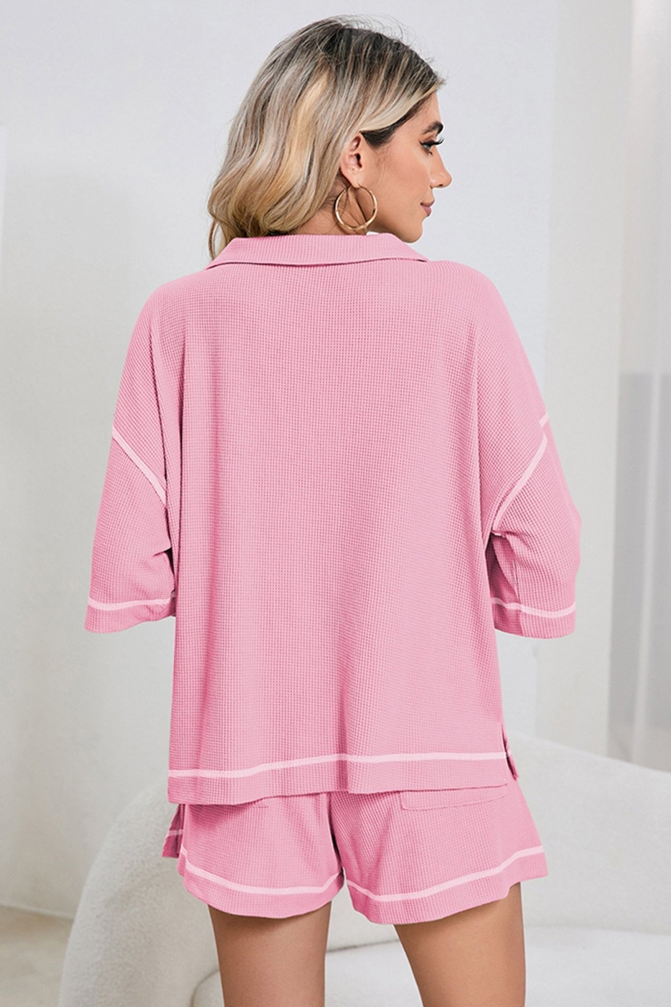 Colorblock Trim Waffle Knit Top and Shorts Set - Rooted & Reckless Co.