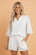 Colorblock Trim Waffle Knit Top and Shorts Set - Rooted & Reckless Co.