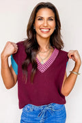 Colorblock V-Neck Cuffed Short Sleeve Sweater - Rooted & Reckless Co.