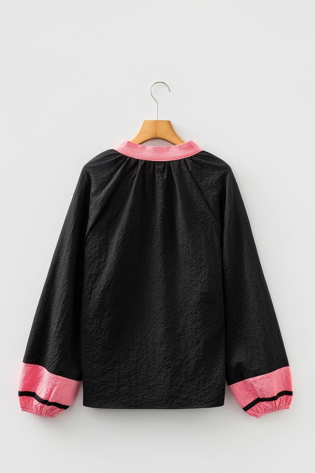 Colorblock V-Neck Textured Long Sleeve Blouse - Rooted & Reckless Co.