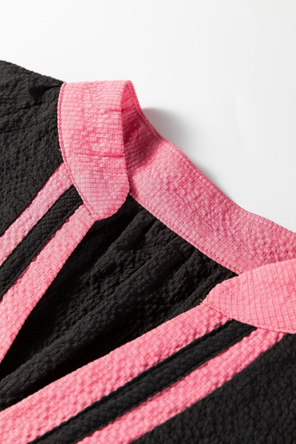 Colorblock V-Neck Textured Long Sleeve Blouse - Rooted & Reckless Co.