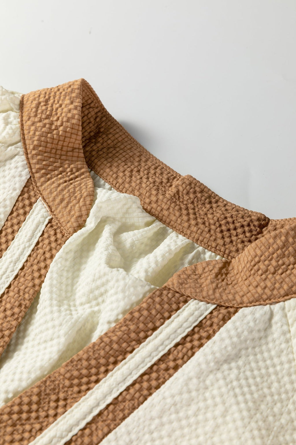 Colorblock V-Neck Textured Long Sleeve Blouse - Rooted & Reckless Co.