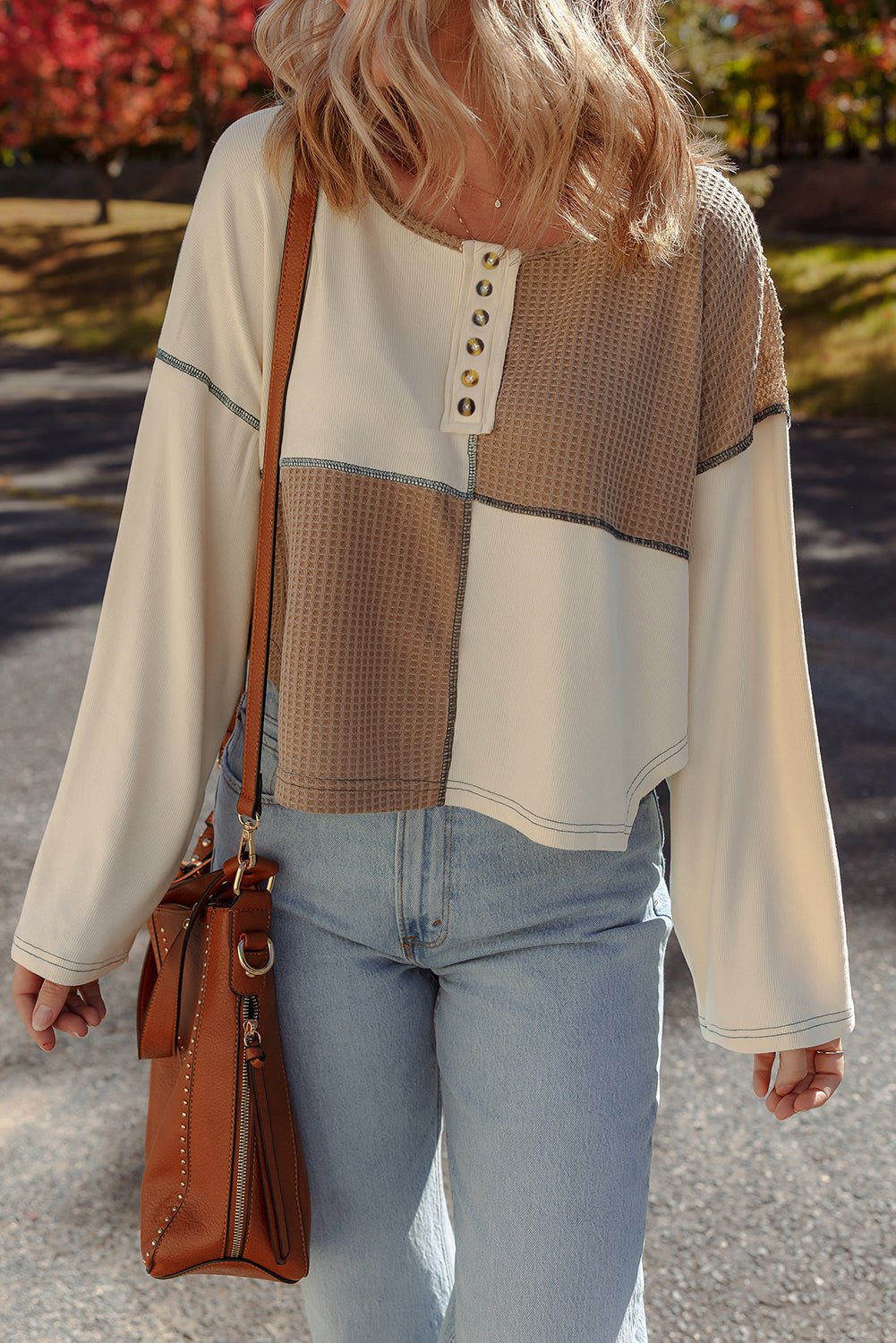 Colorblock Waffle Knit Long Sleeve Top - Rooted & Reckless Co.