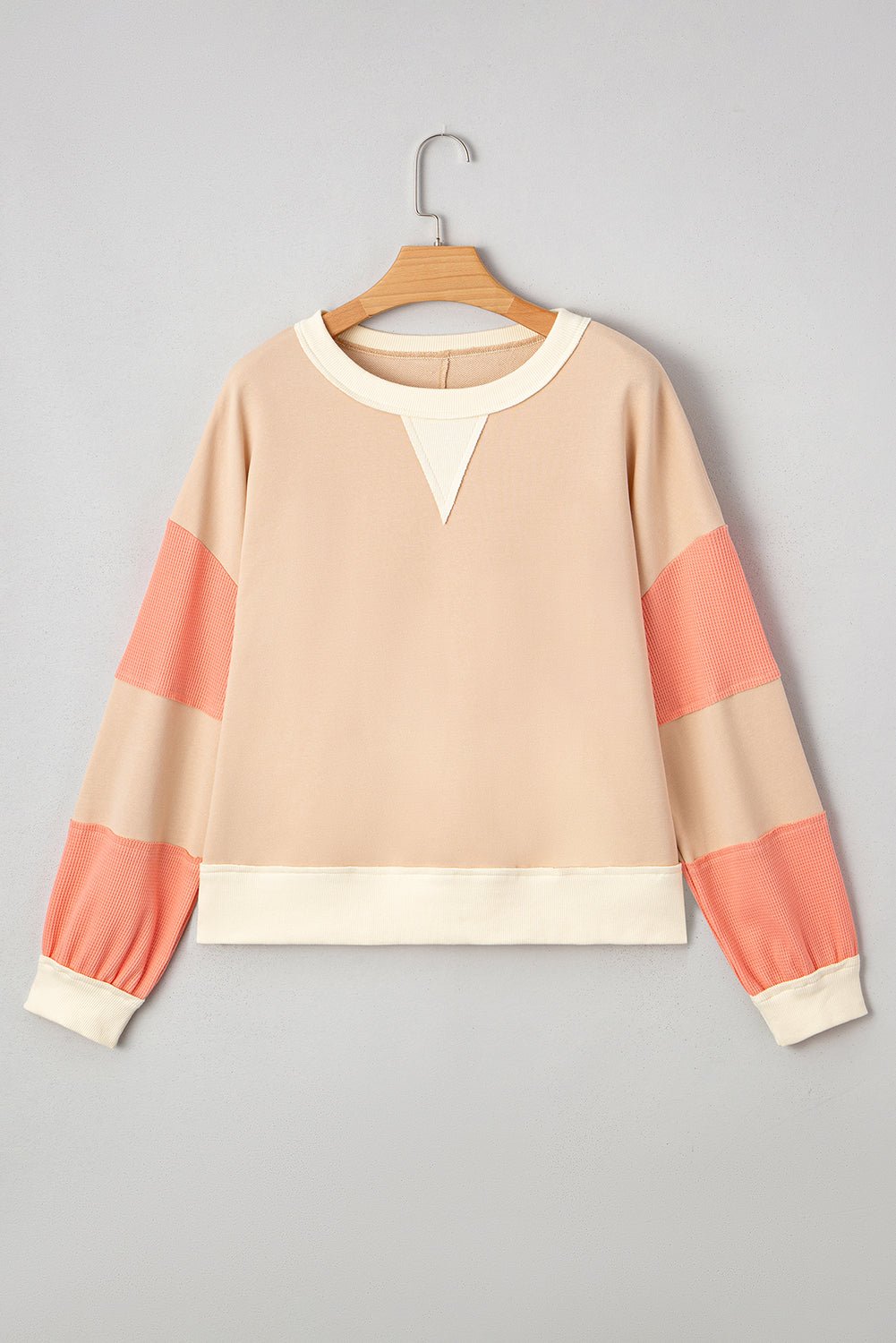 Colorblock Waffle Knit Patchwork Long Sleeve Sweatshirt - Rooted & Reckless Co.