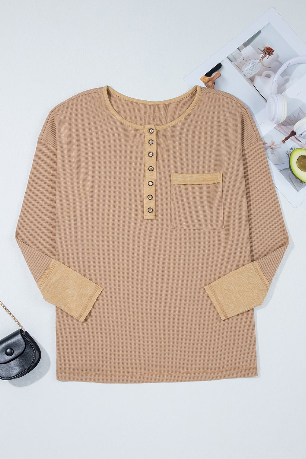 Colorblock Waffle Textured Henley Top - Rooted & Reckless Co.