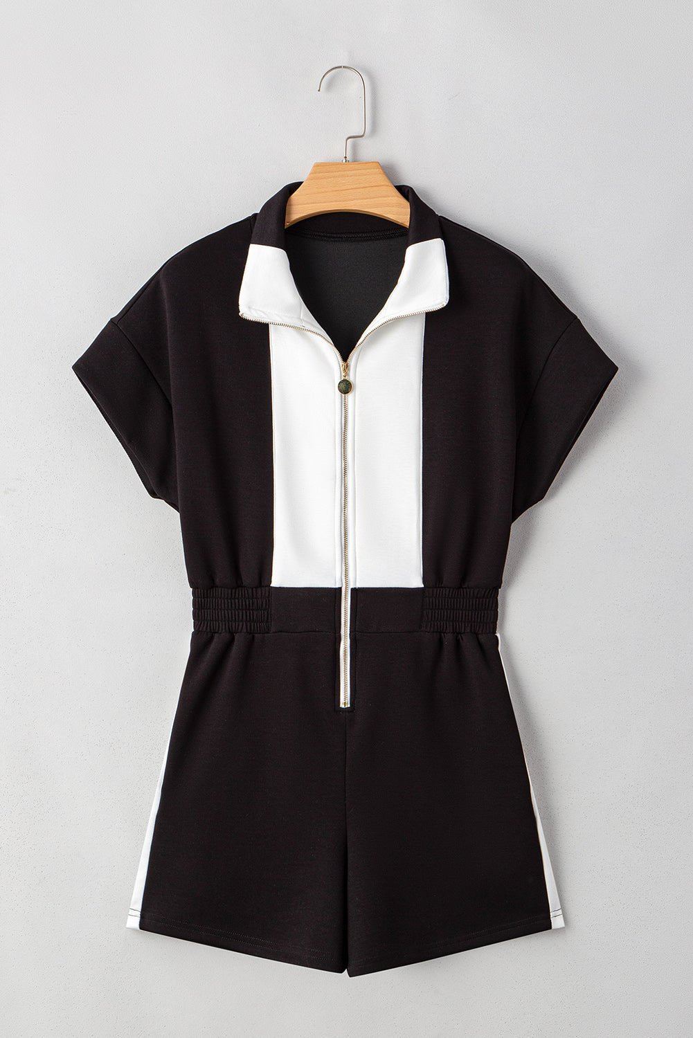 Colorblock Zip Front Collared Short Sleeve Romper - Rooted & Reckless Co.