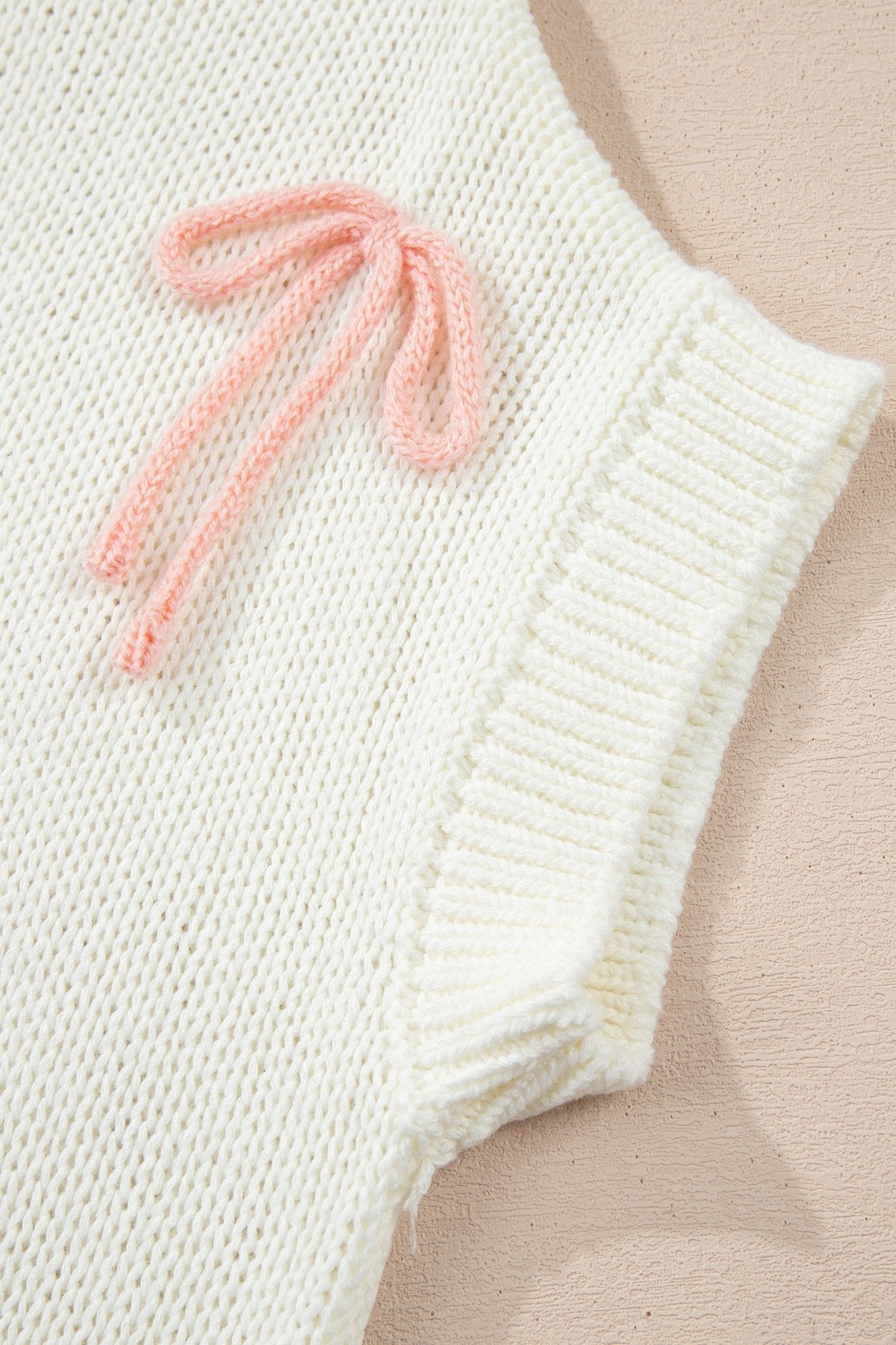 Contrast Bow Tie Short Sleeve Knit Sweater - Rooted & Reckless Co.