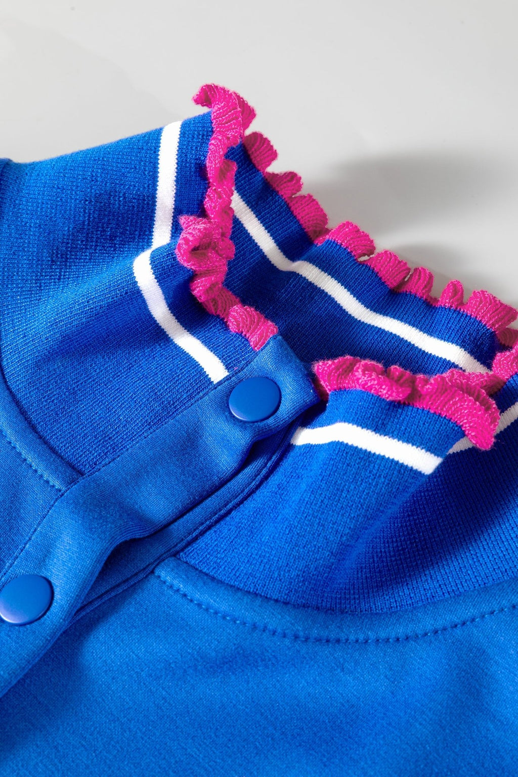 Contrast Frilled Trim Buttoned Collar Short Sleeve Top - Rooted & Reckless Co.