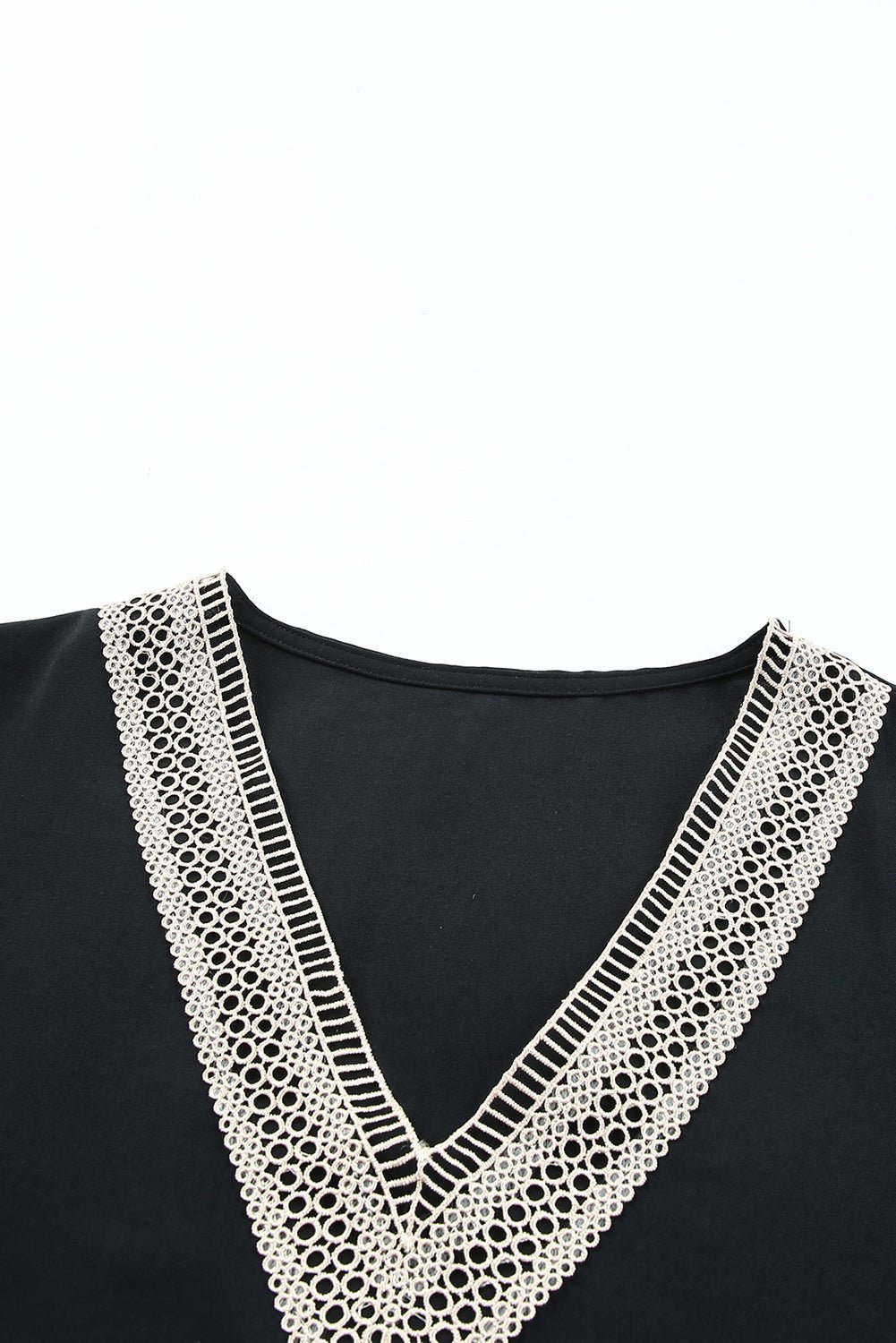 Contrast Lace Trim V-Neck Short Sleeve Blouse - Rooted & Reckless Co.