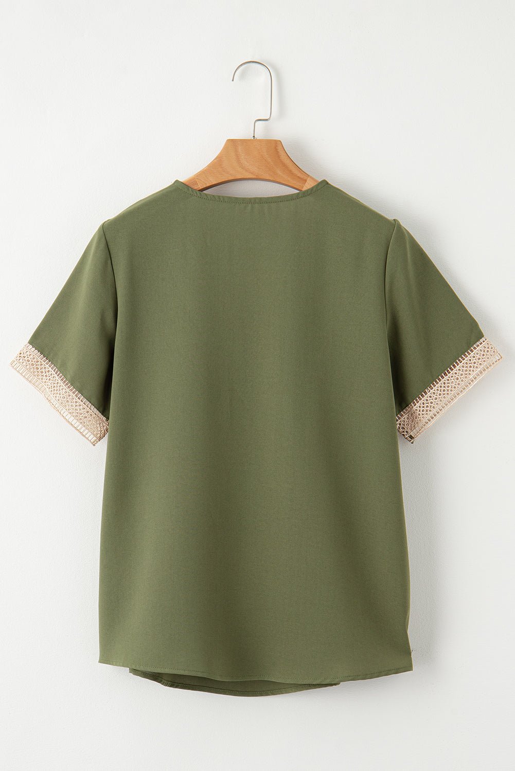 Contrast Lace Trim V-Neck Short Sleeve Blouse - Rooted & Reckless Co.