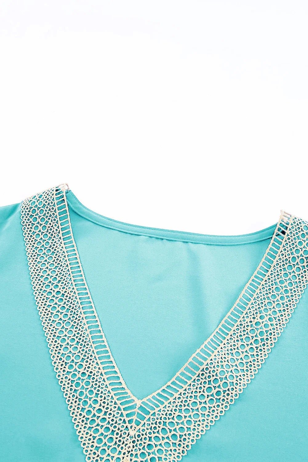 Contrast Lace Trim V-Neck Short Sleeve Blouse - Rooted & Reckless Co.