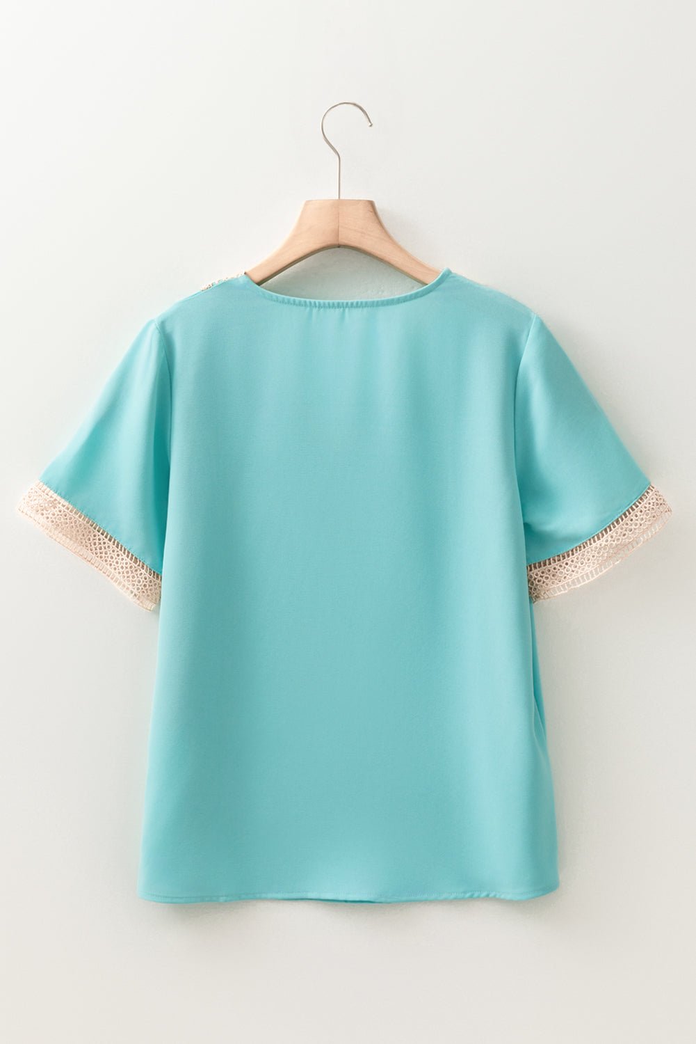 Contrast Lace Trim V-Neck Short Sleeve Blouse - Rooted & Reckless Co.