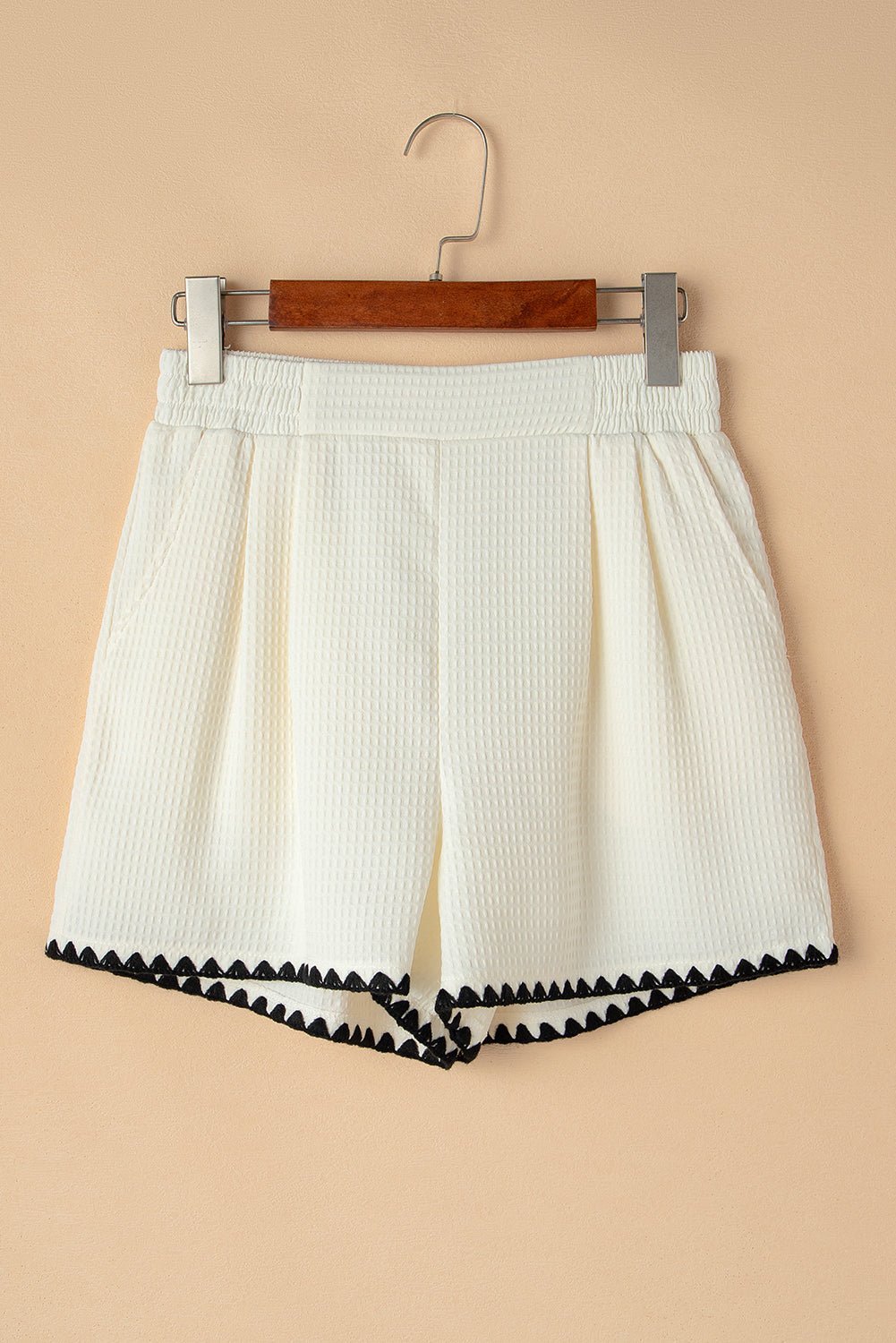 Contrast Ricrac Hem Waffle Textured Shorts - Rooted & Reckless Co.