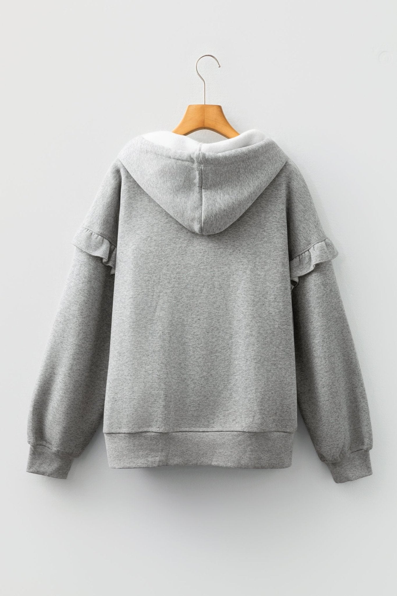 Contrast Rope Drawstring Ruffle Drop Shoulder Hoodie - Rooted & Reckless Co.