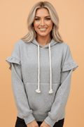 Contrast Rope Drawstring Ruffle Drop Shoulder Hoodie - Rooted & Reckless Co.