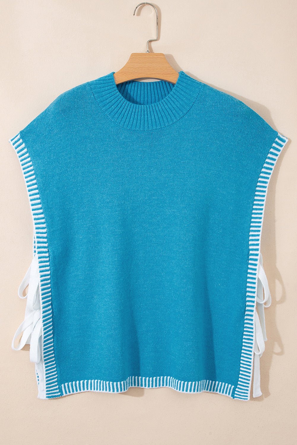 Contrast Stitch Tie Side Mock Neck Sleeveless Sweater - Rooted & Reckless Co.