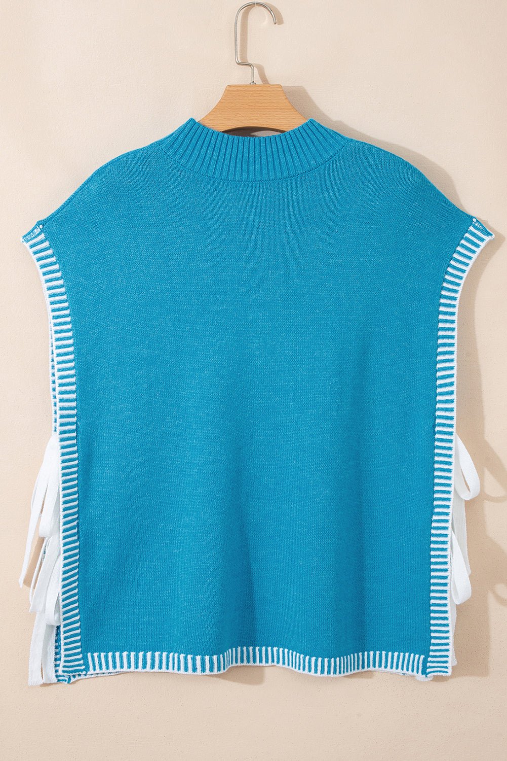 Contrast Stitch Tie Side Mock Neck Sleeveless Sweater - Rooted & Reckless Co.