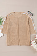Contrast Stripe 3/4 Sleeve Crew Neck Sweater - Rooted & Reckless Co.