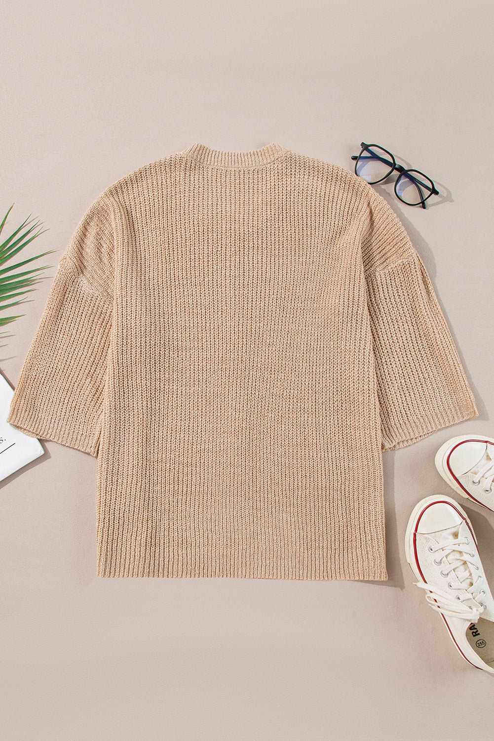 Contrast Stripe 3/4 Sleeve Crew Neck Sweater - Rooted & Reckless Co.