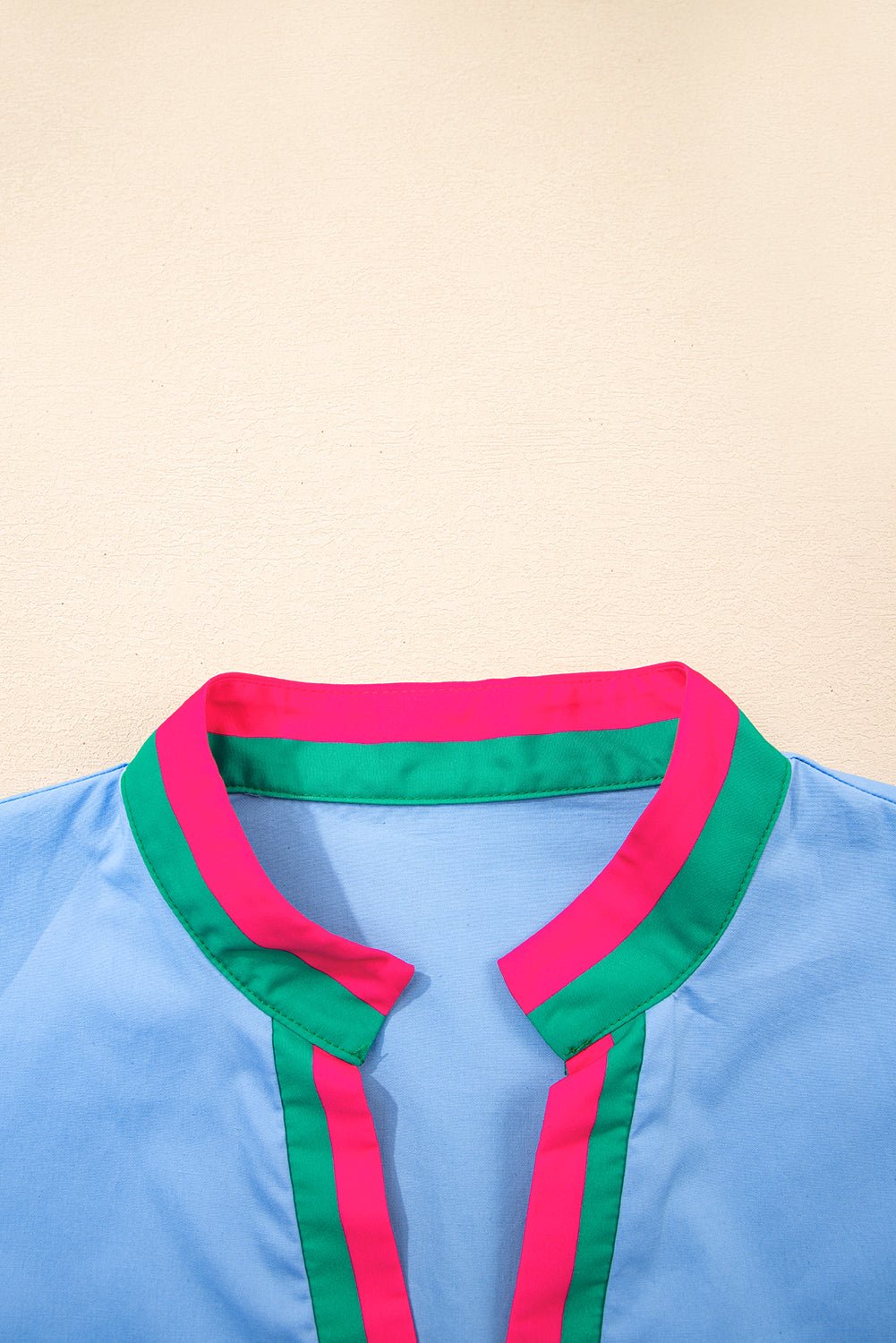 Contrast Stripe V-Neck Short Puff Sleeve Blouse - Rooted & Reckless Co.