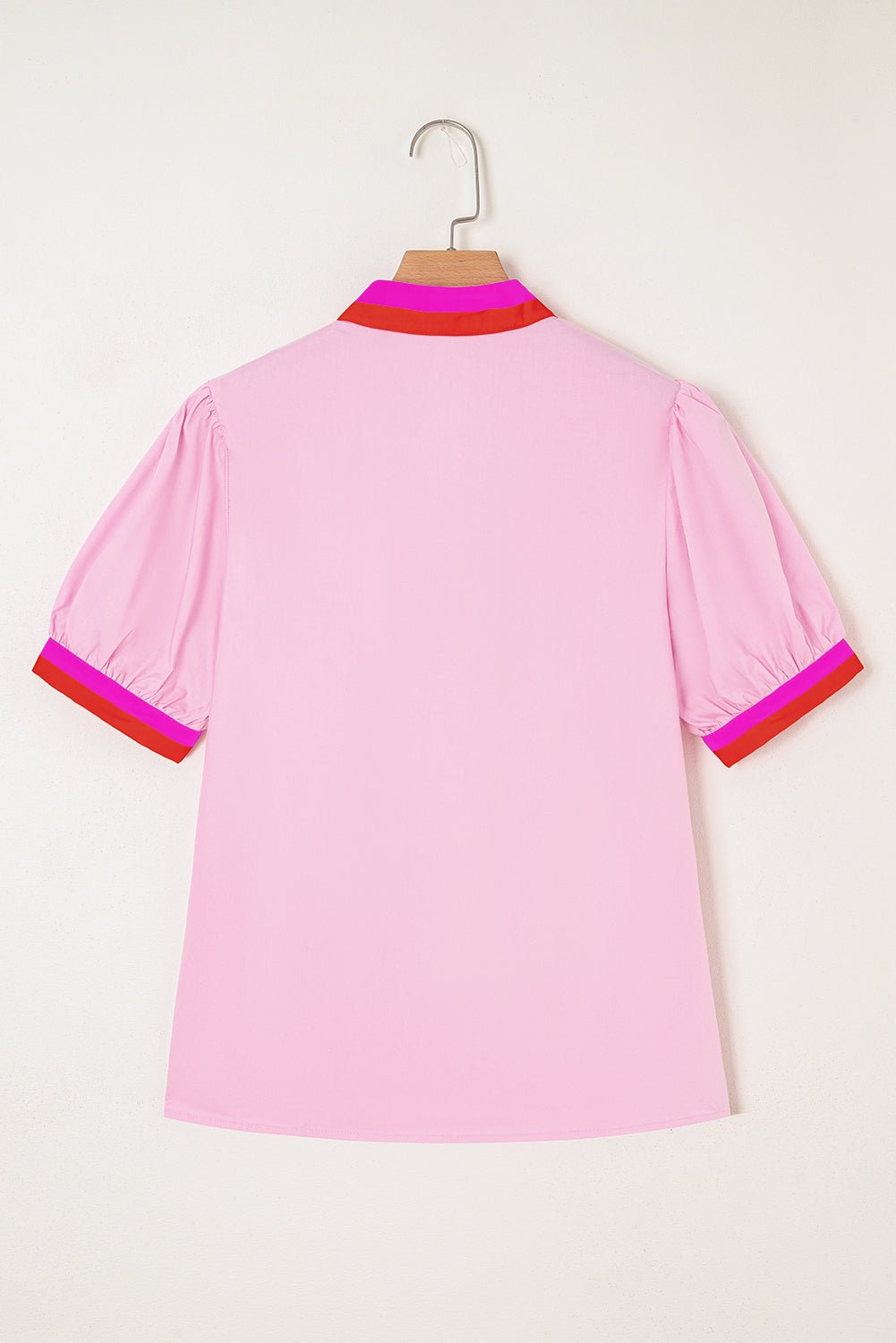 Contrast Stripe V-Neck Short Puff Sleeve Blouse - Rooted & Reckless Co.