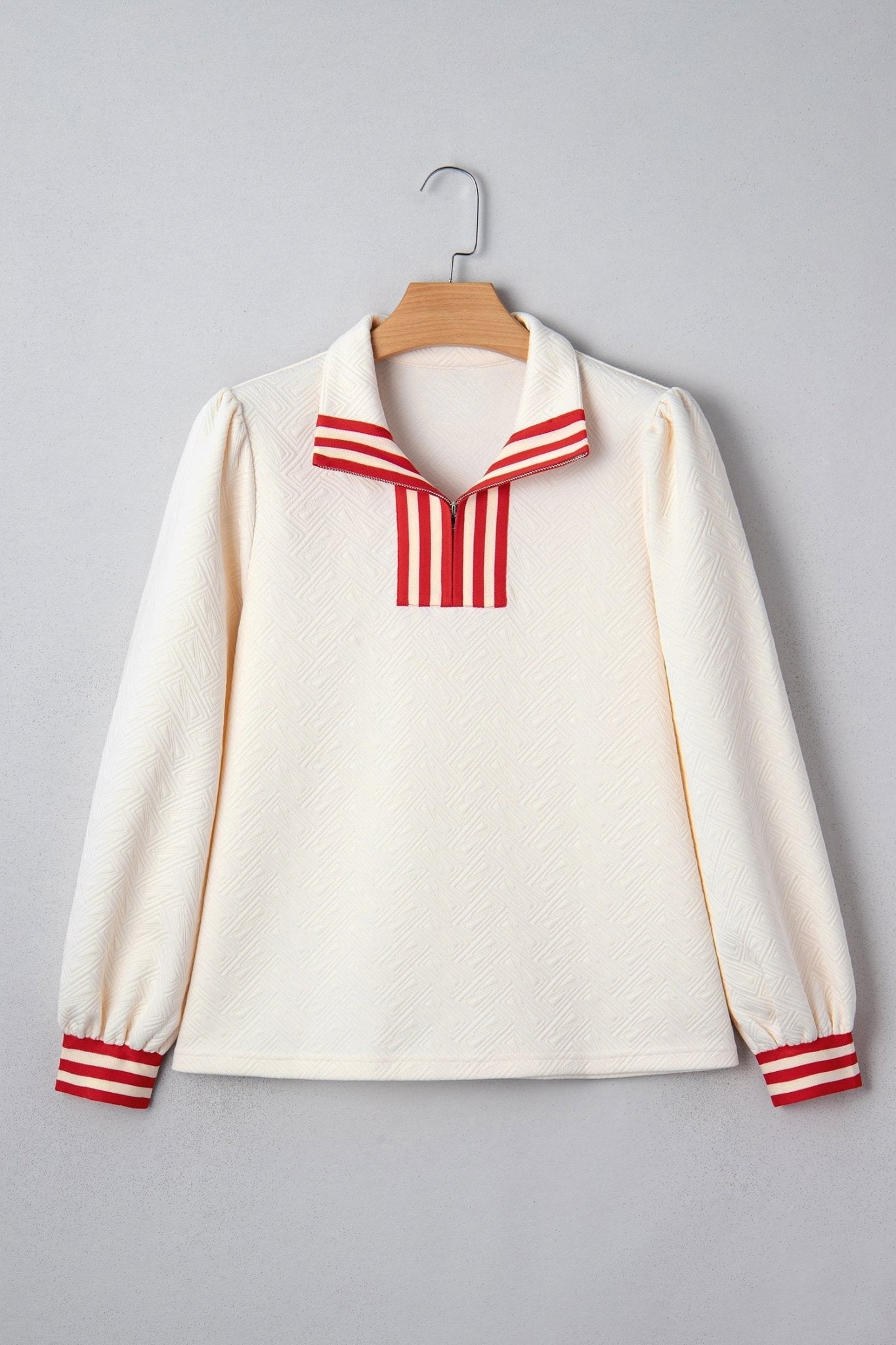 Contrast Stripe Zipped Collar Knit Pullover Top - Rooted & Reckless Co.