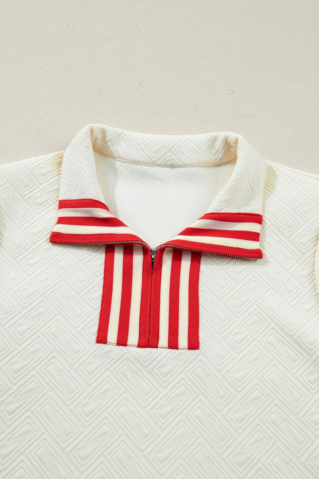 Contrast Stripe Zipped Collar Knit Pullover Top - Rooted & Reckless Co.