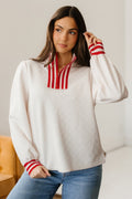 Contrast Stripe Zipped Collar Knit Pullover Top - Rooted & Reckless Co.