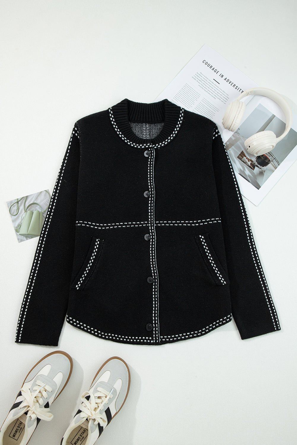 Contrast Trim Button-Up Sweater Cardigan - Rooted & Reckless Co.
