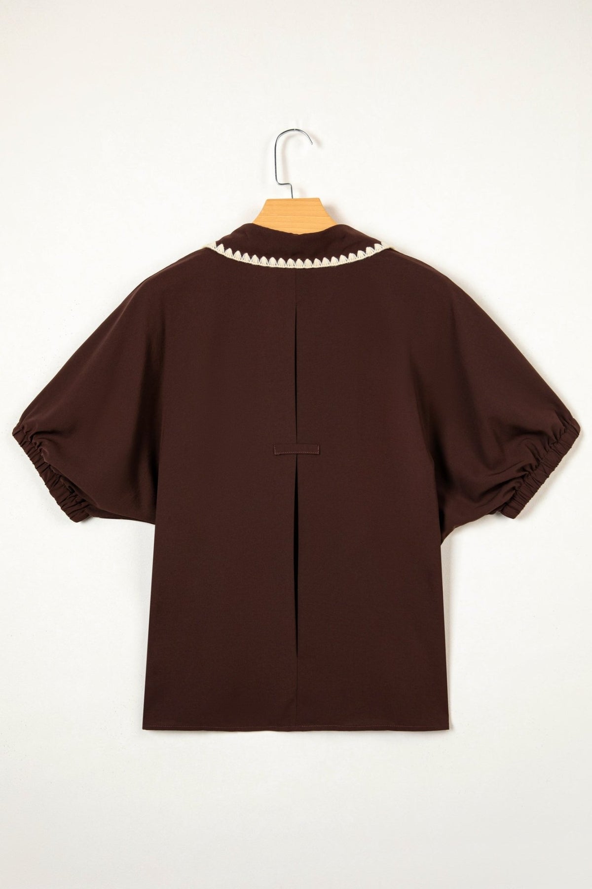 Contrast Trim Button V-Neck Short Sleeve Blouse - Rooted & Reckless Co.