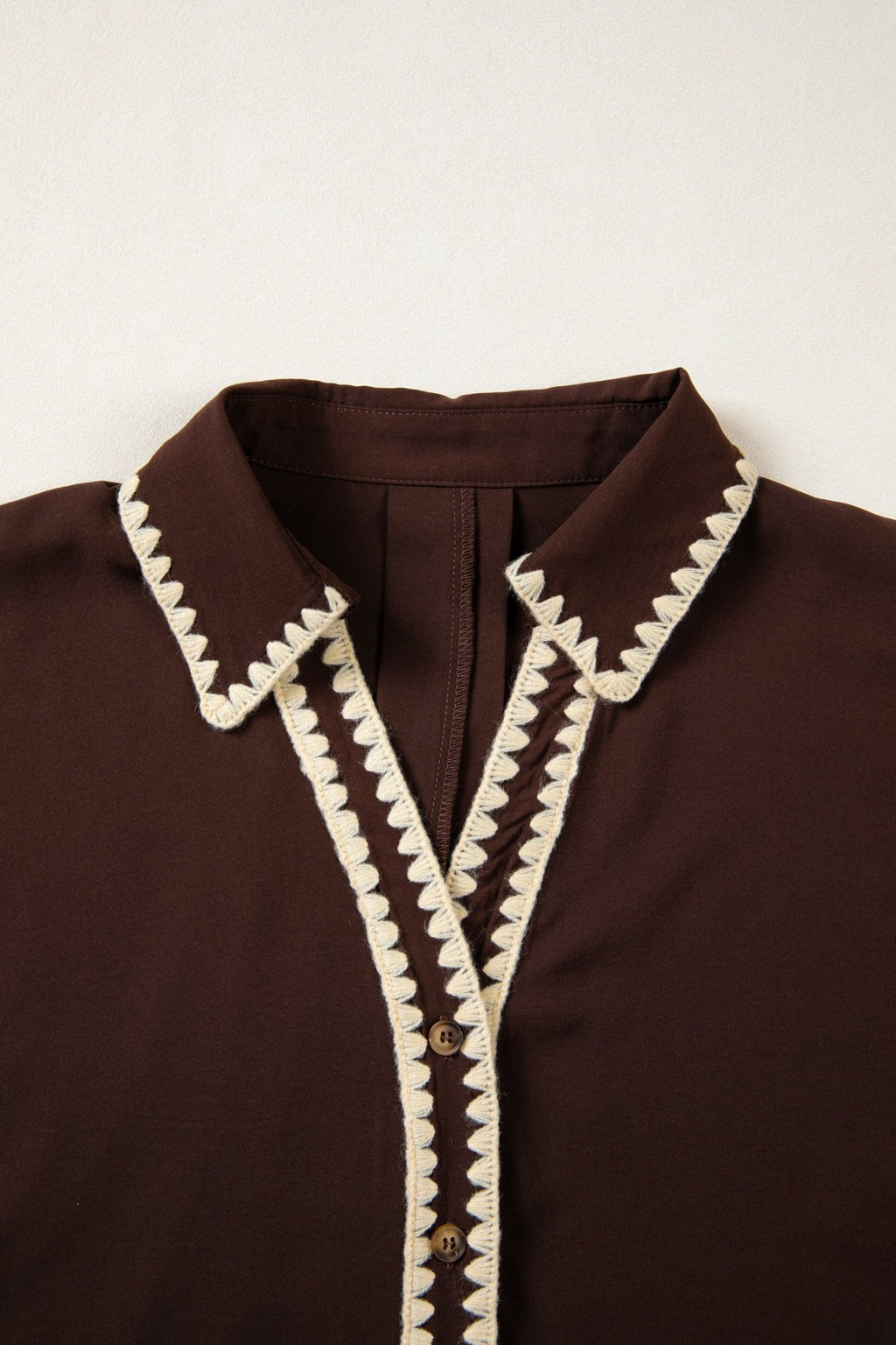 Contrast Trim Button V-Neck Short Sleeve Blouse - Rooted & Reckless Co.