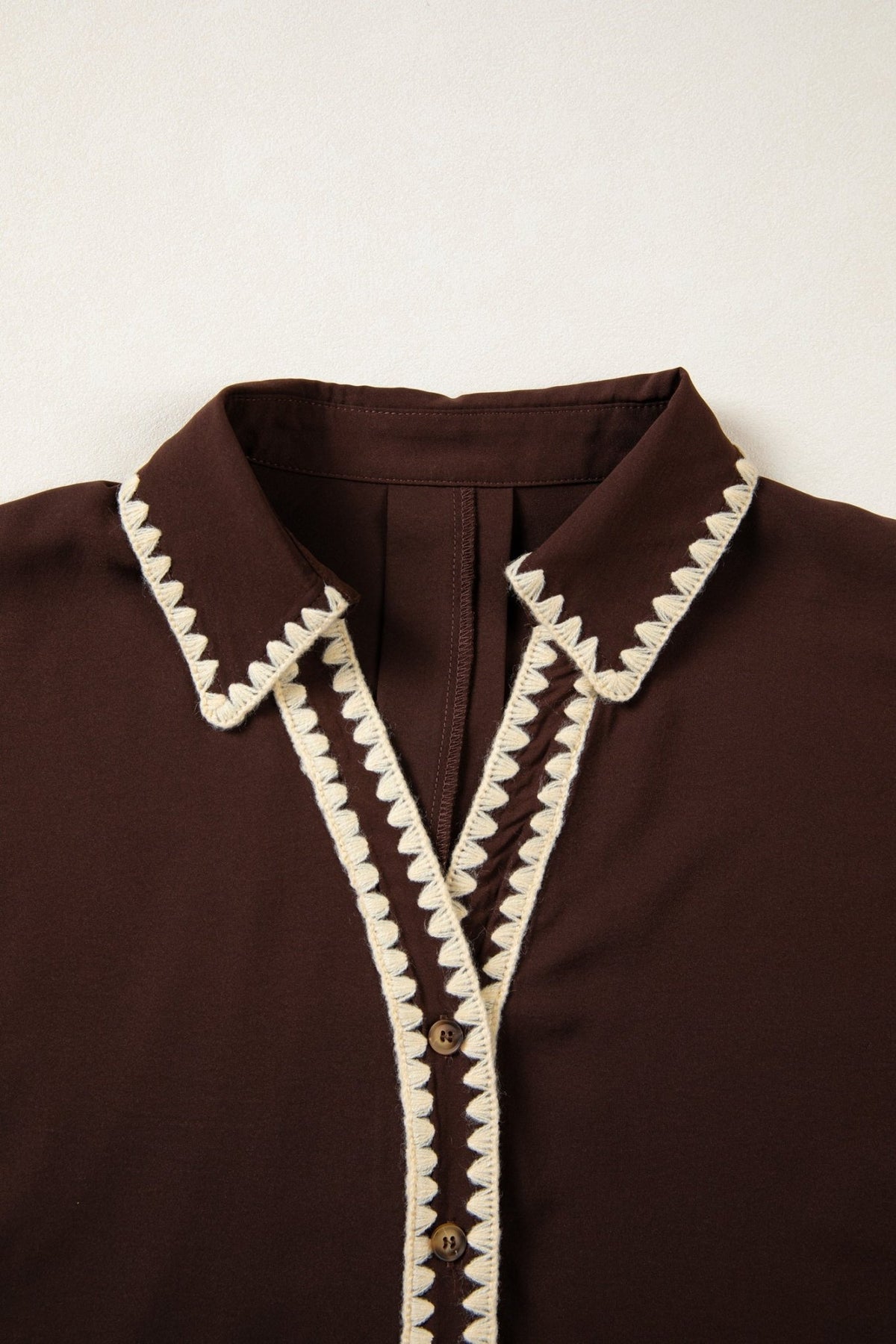 Contrast Trim Button V-Neck Short Sleeve Blouse - Rooted & Reckless Co.